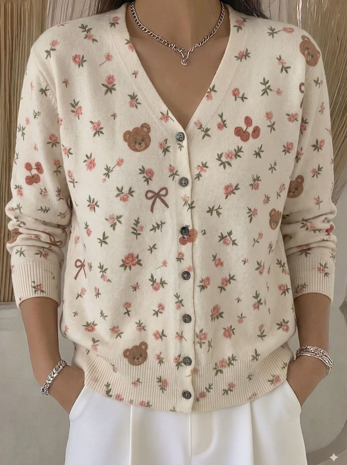 Ditsy Floral Button Front Knit Cardigan