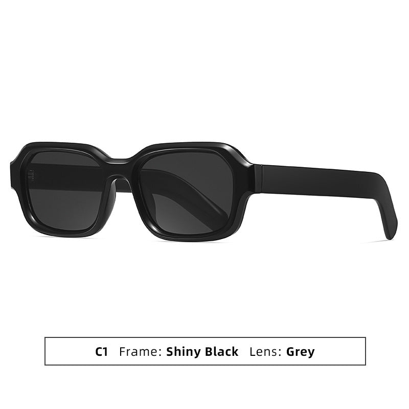 Thick-Frame Retro Square Colour-Block Sunglasses - Black Grey