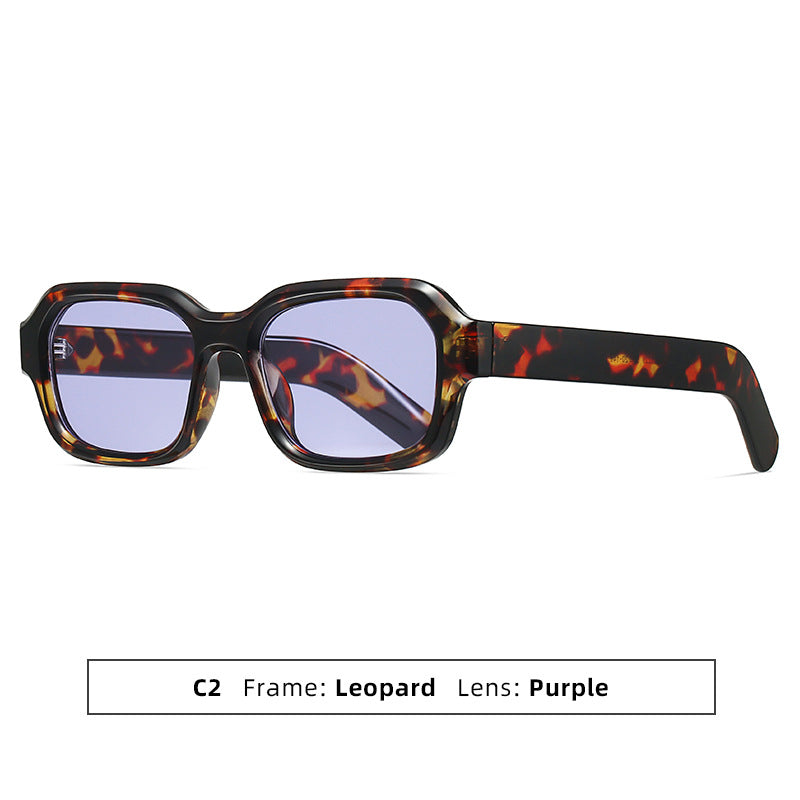 Thick-Frame Retro Square Colour-Block Sunglasses - Leopard Purple