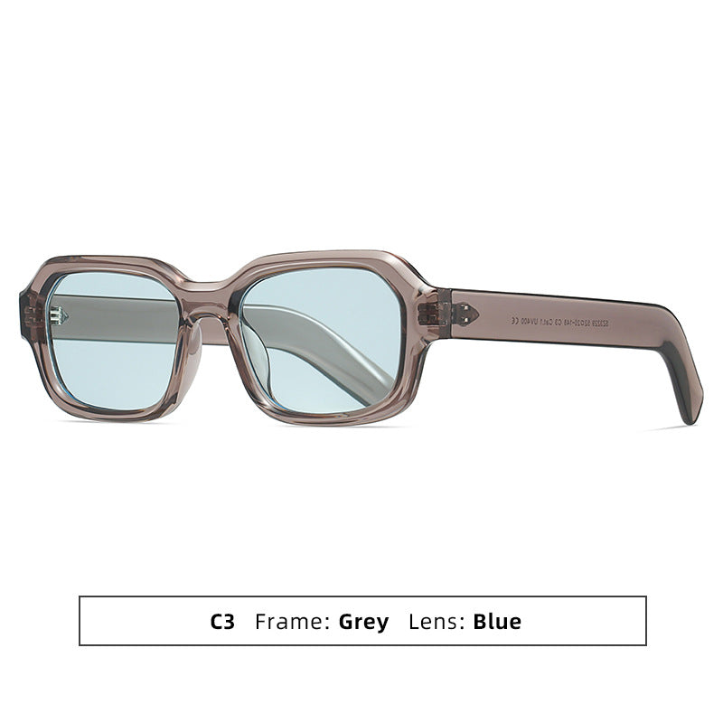 Thick-Frame Retro Square Colour-Block Sunglasses - Grey Blue