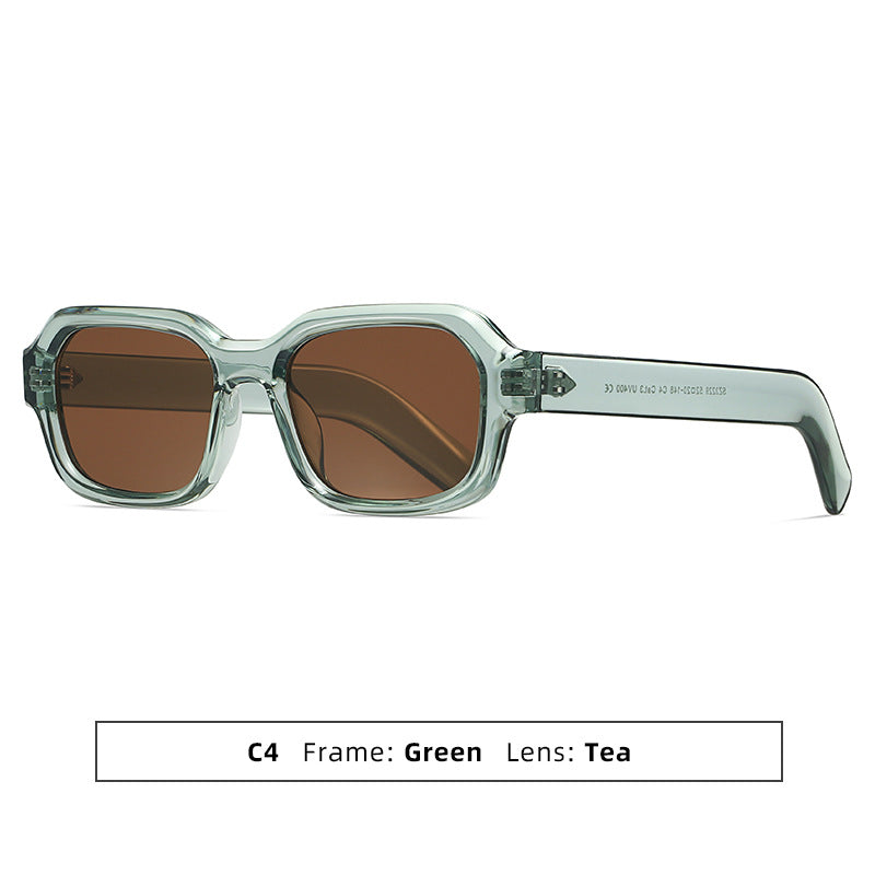 Thick-Frame Retro Square Colour-Block Sunglasses - Green Tea