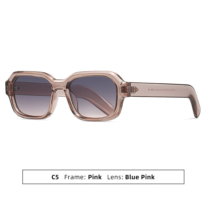 Thick-Frame Retro Square Colour-Block Sunglasses - Pink Blue