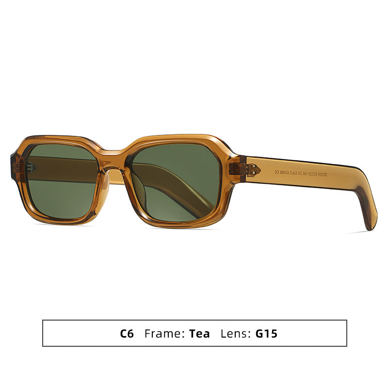 Thick-Frame Retro Square Colour-Block Sunglasses - Tea Green