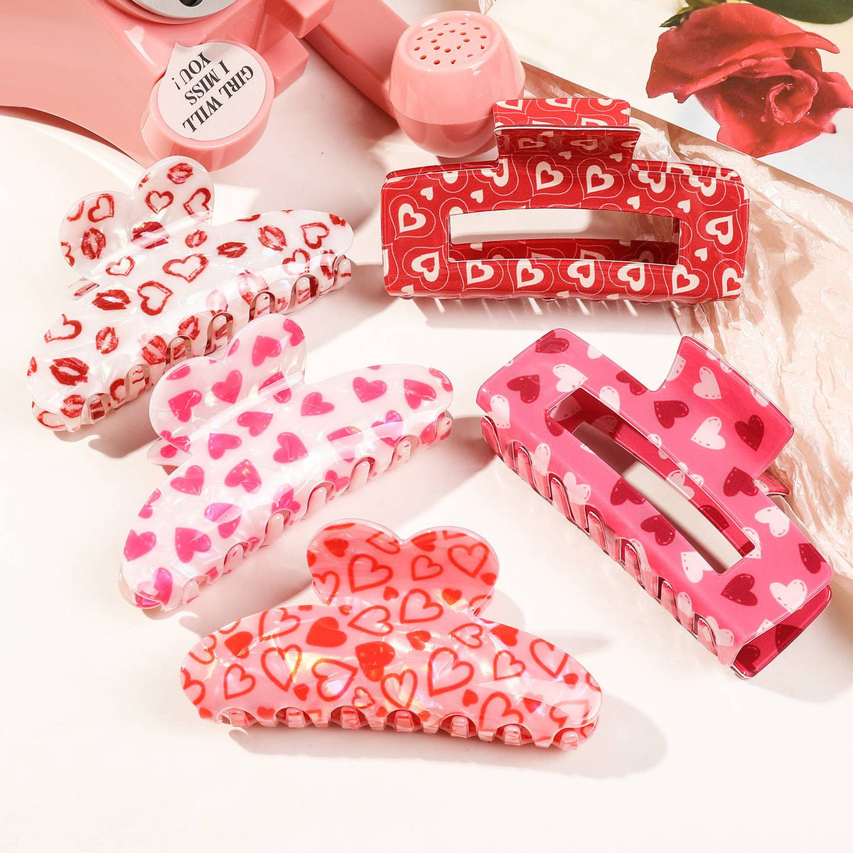 Glossy Heart Print Claw Clip Set
