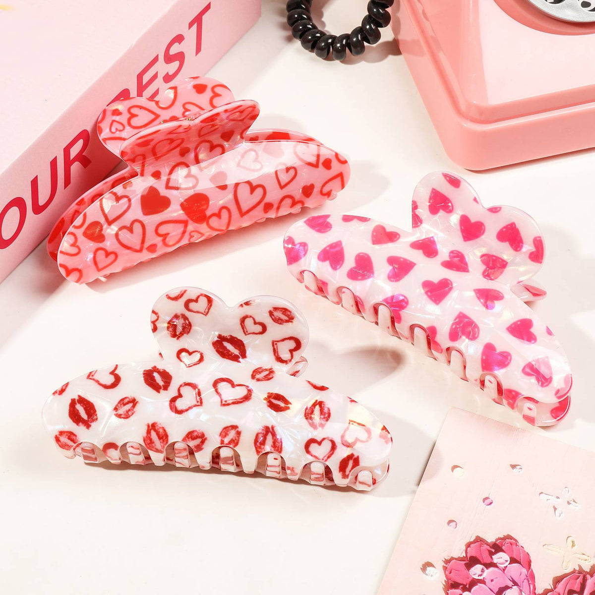 Glossy Heart Print Claw Clip Set - view 1