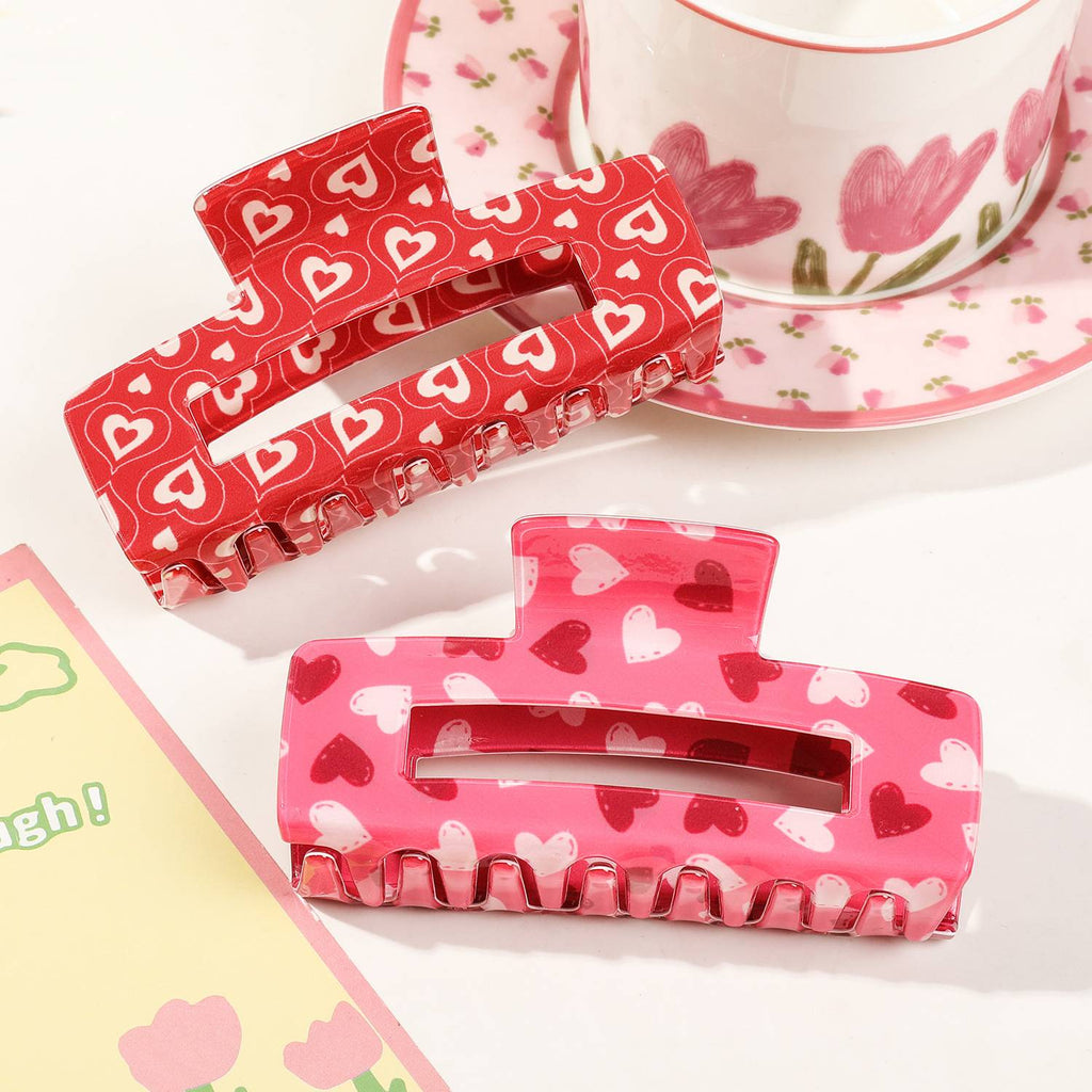 Glossy Heart Print Claw Clip Set - view 2