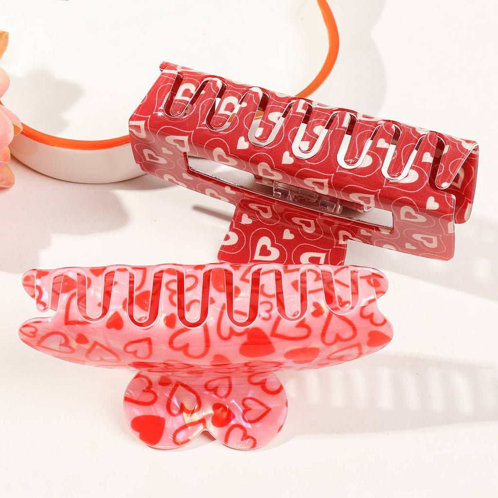 Glossy Heart Print Claw Clip Set - view 3