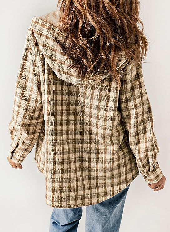 Plaid Sherpa Lined Hooded Shirt Jacket - Khaki - 2