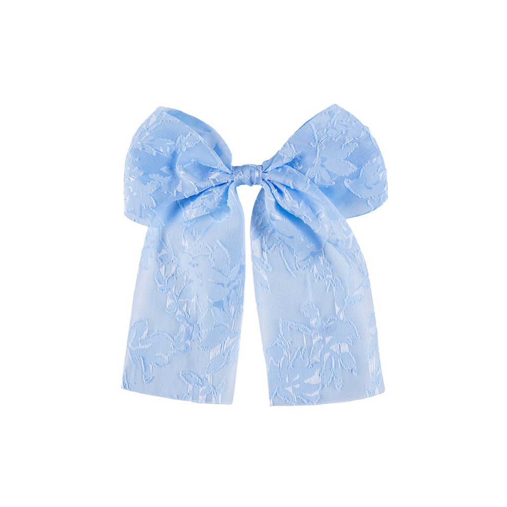 Sheer Bow Barrette With Long Floral Streamers - Blue