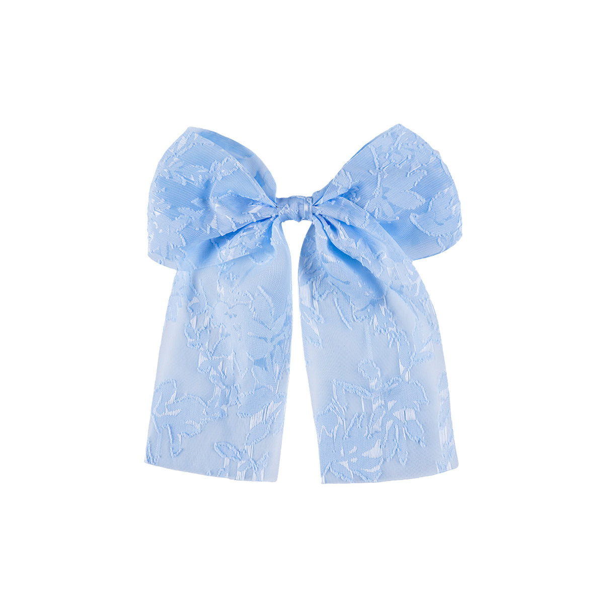 Sheer Bow Barrette With Long Floral Streamers - Blue