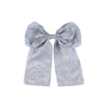 Sheer Bow Barrette With Long Floral Streamers - Grey