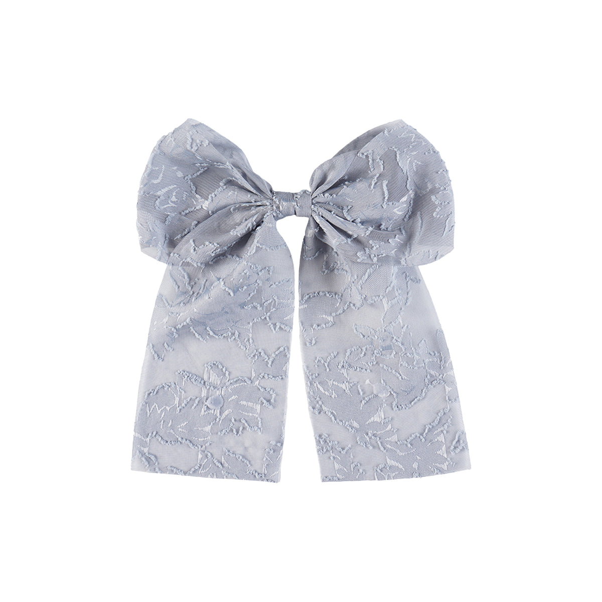Sheer Bow Barrette With Long Floral Streamers - Grey
