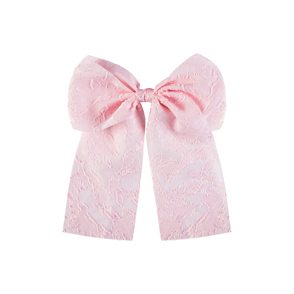Sheer Bow Barrette With Long Floral Streamers - Pink