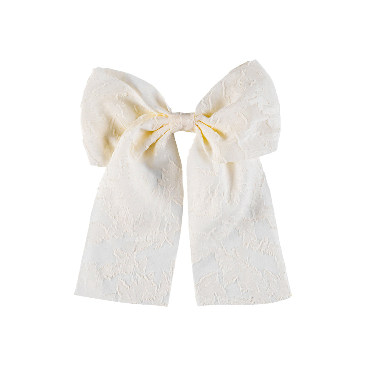 Sheer Bow Barrette With Long Floral Streamers - White
