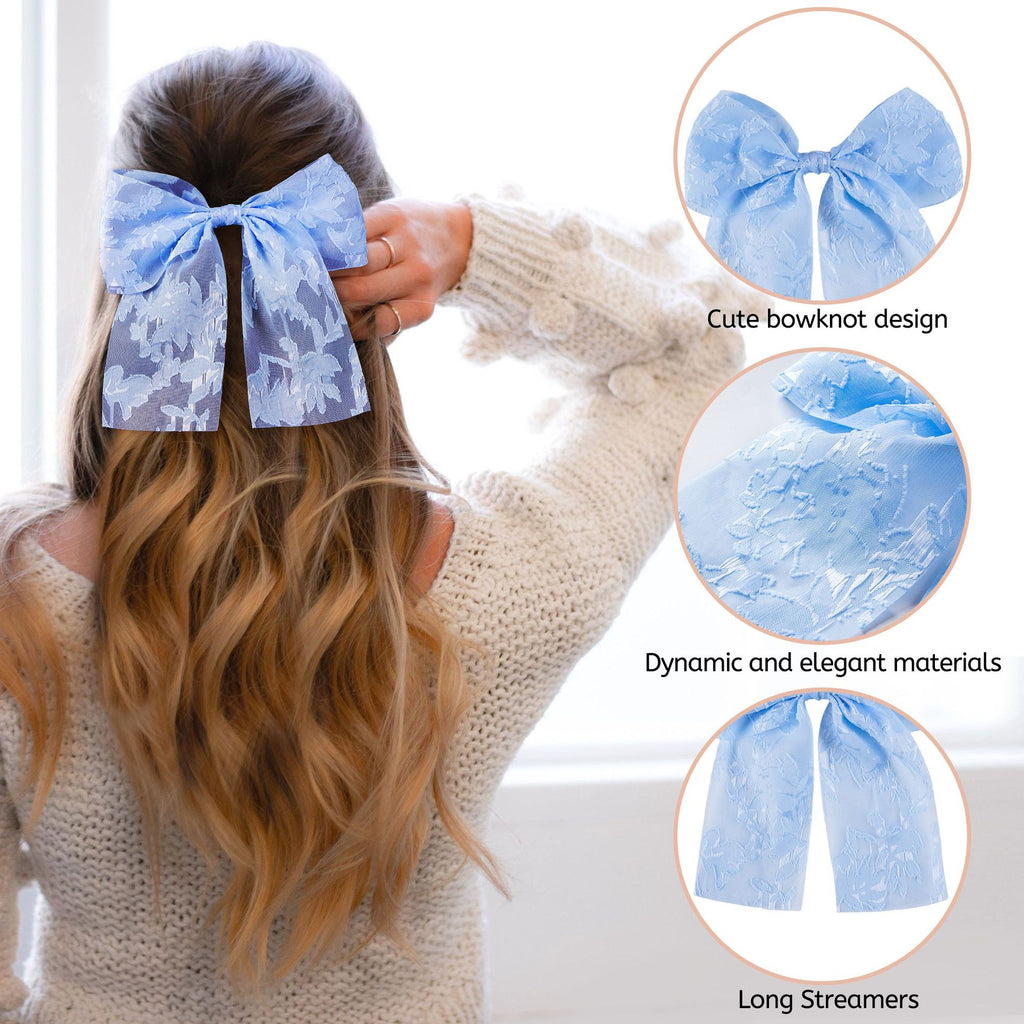 Sheer Bow Barrette With Long Floral Streamers