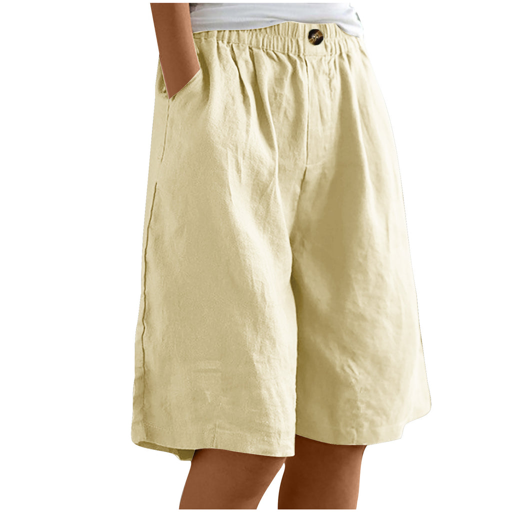 Relaxed High Waist Wide Leg Cotton Shorts - Apricot