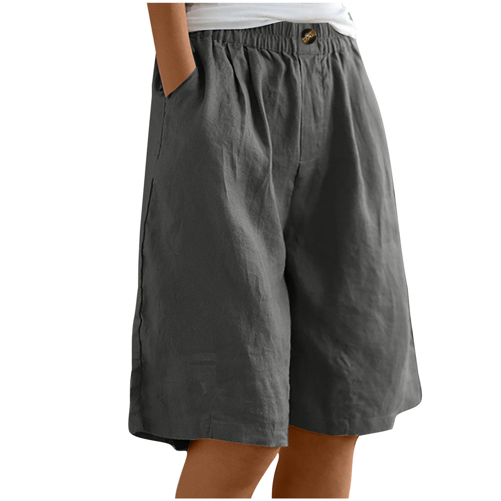 Relaxed High Waist Wide Leg Cotton Shorts - DarkGray