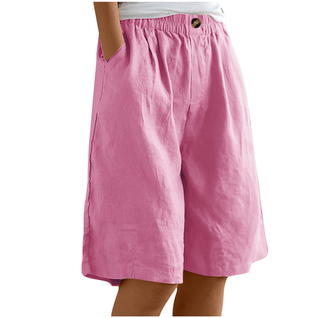 Relaxed High Waist Wide Leg Cotton Shorts - Rose