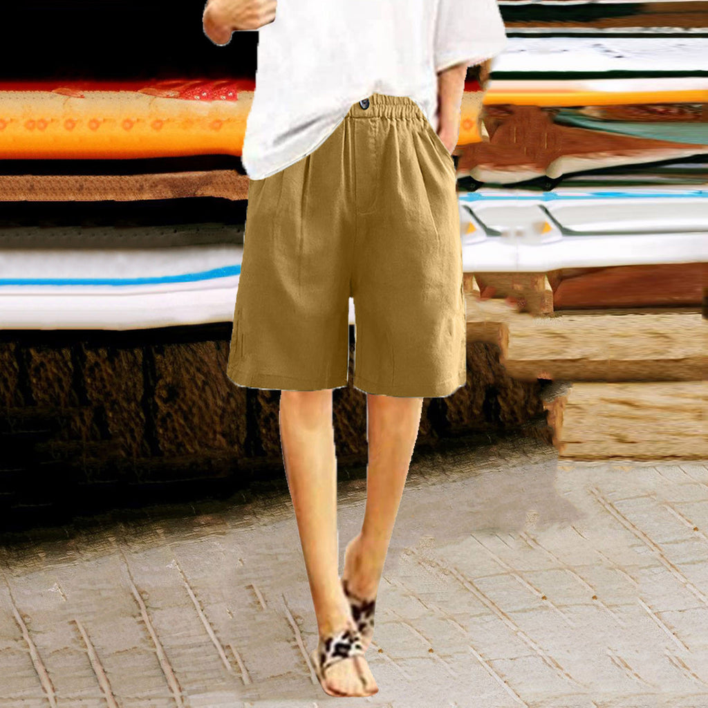Relaxed High Waist Wide Leg Cotton Shorts - yellow