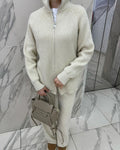 Zip Front Knit Cardigan And Trouser Set - Offwhite