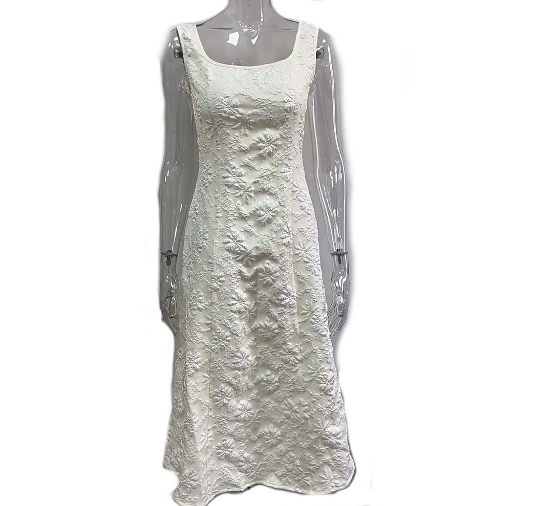 Floral Jacquard Fit and Flare Maxi Dress - Apricot