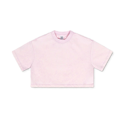 Acid Wash Boxy Cropped Short Sleeve Tee - Pink