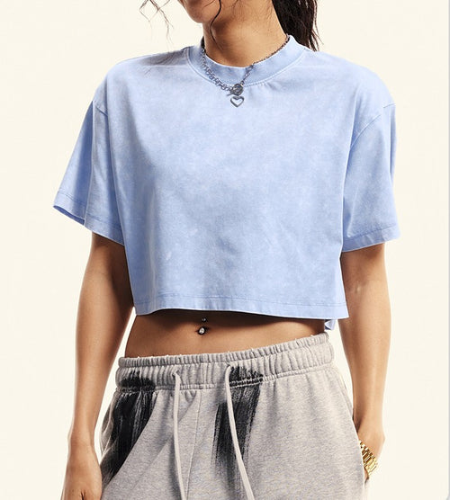 Acid Wash Boxy Cropped Short Sleeve Tee