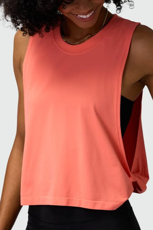 Open Back Twist Hem Muscle Tank - Coral