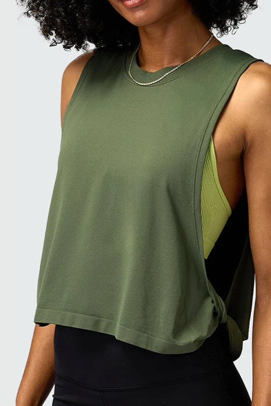 Open Back Twist Hem Muscle Tank - olive