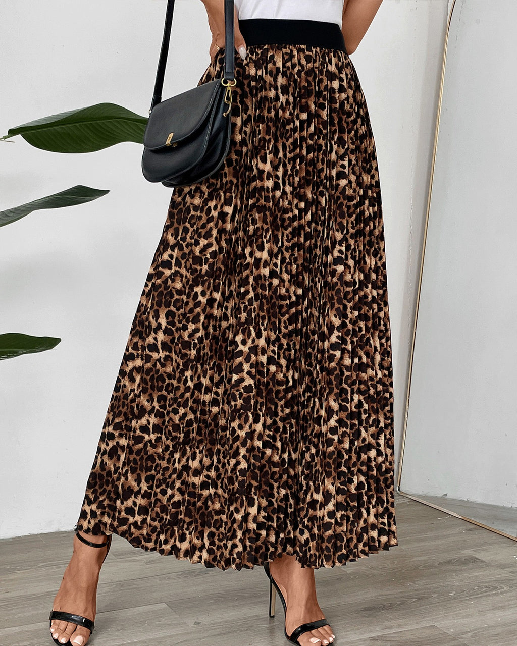 Pleated Leopard Print Maxi Skirt - Leopard - 1