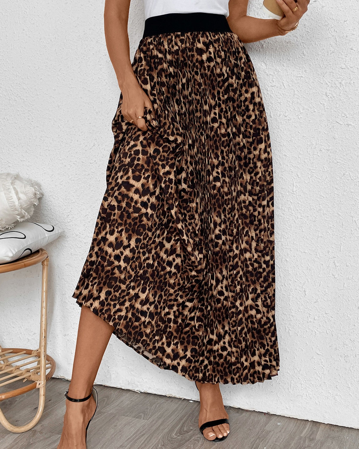 Pleated Leopard Print Maxi Skirt - Leopard - 2