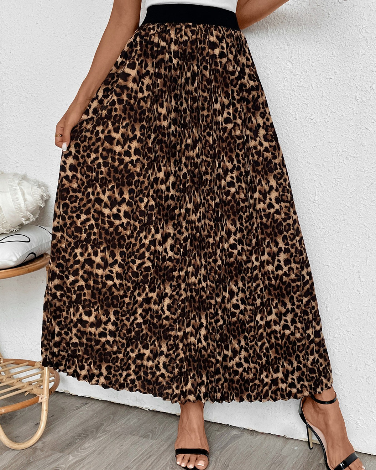 Pleated Leopard Print Maxi Skirt - Leopard - 3