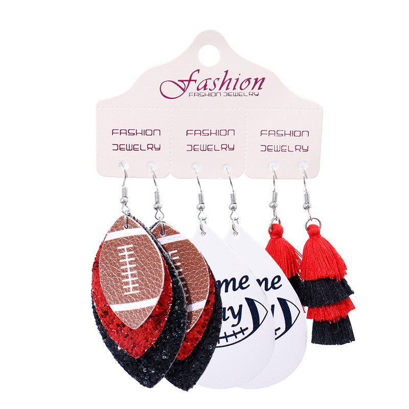 Game Day Football Tassel Earring Set - Black