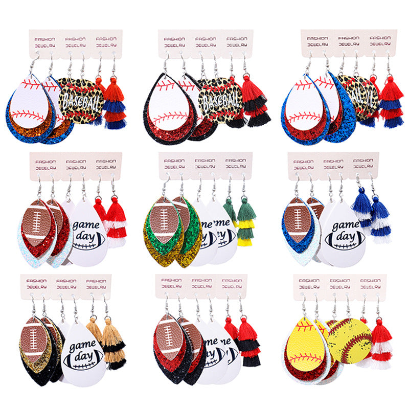 Game Day Football Tassel Earring Set - Black - 1