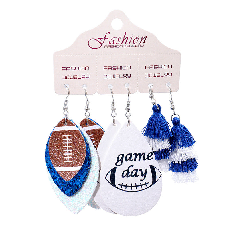Game Day Football Tassel Earring Set - Blue
