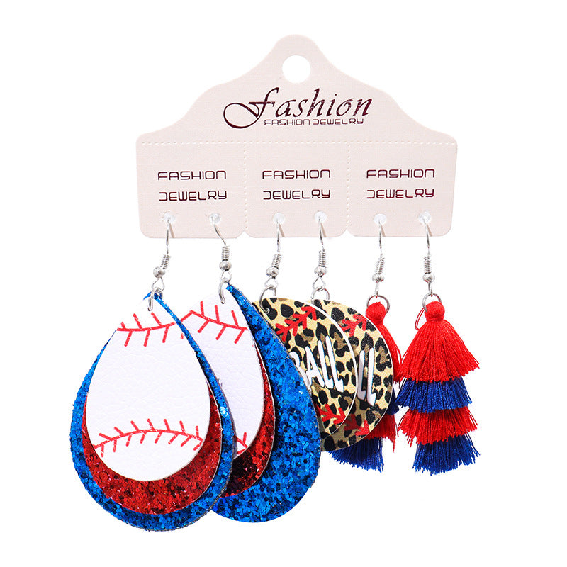 Game Day Football Tassel Earring Set - Red