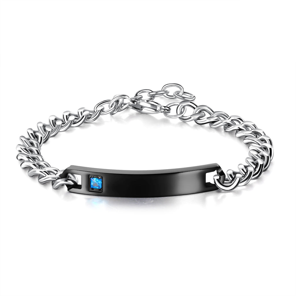 Curb Chain ID Bar Couple Bracelet - Men_Black