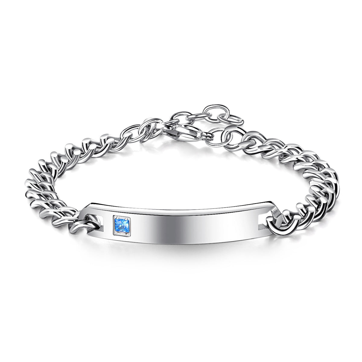Curb Chain ID Bar Couple Bracelet - Men_Silver