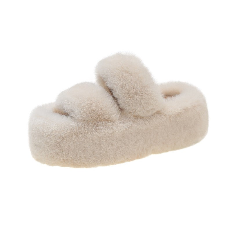 Fluffy Double Strap Platform Slide Slippers