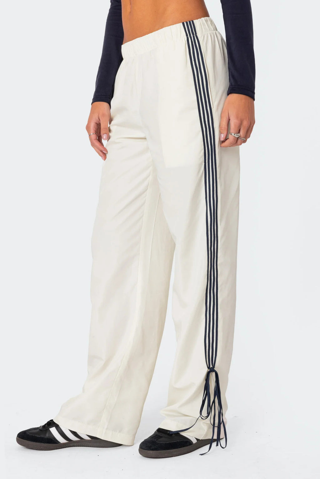Side Stripe Bow Hem Track Pants - white - 1
