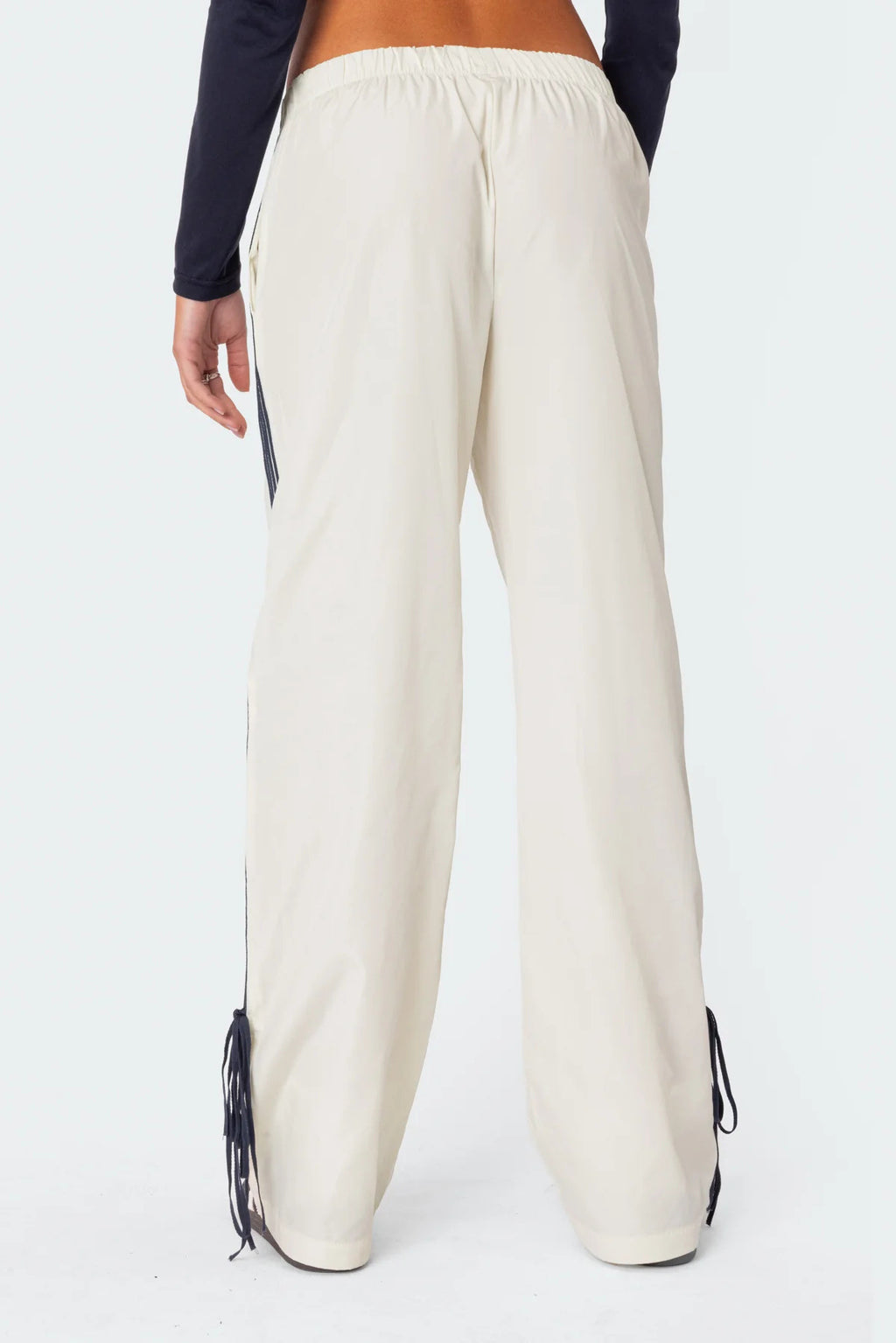 Side Stripe Bow Hem Track Pants - white - 2