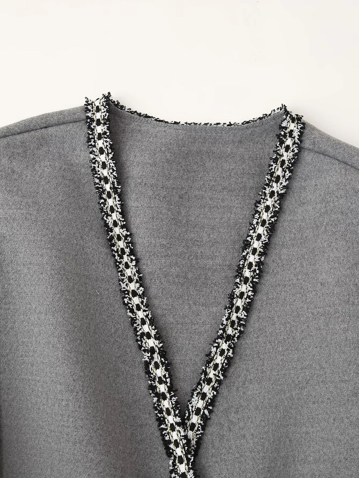 Braided Trim Open Front Belted Coat - Grey - 1