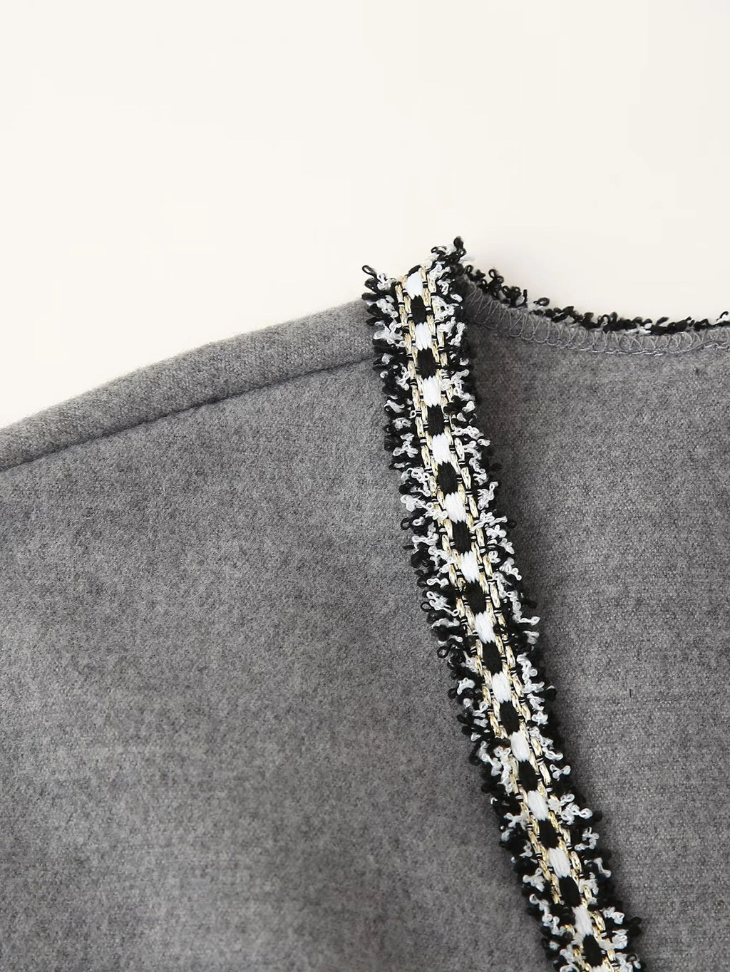 Braided Trim Open Front Belted Coat - Grey - 2