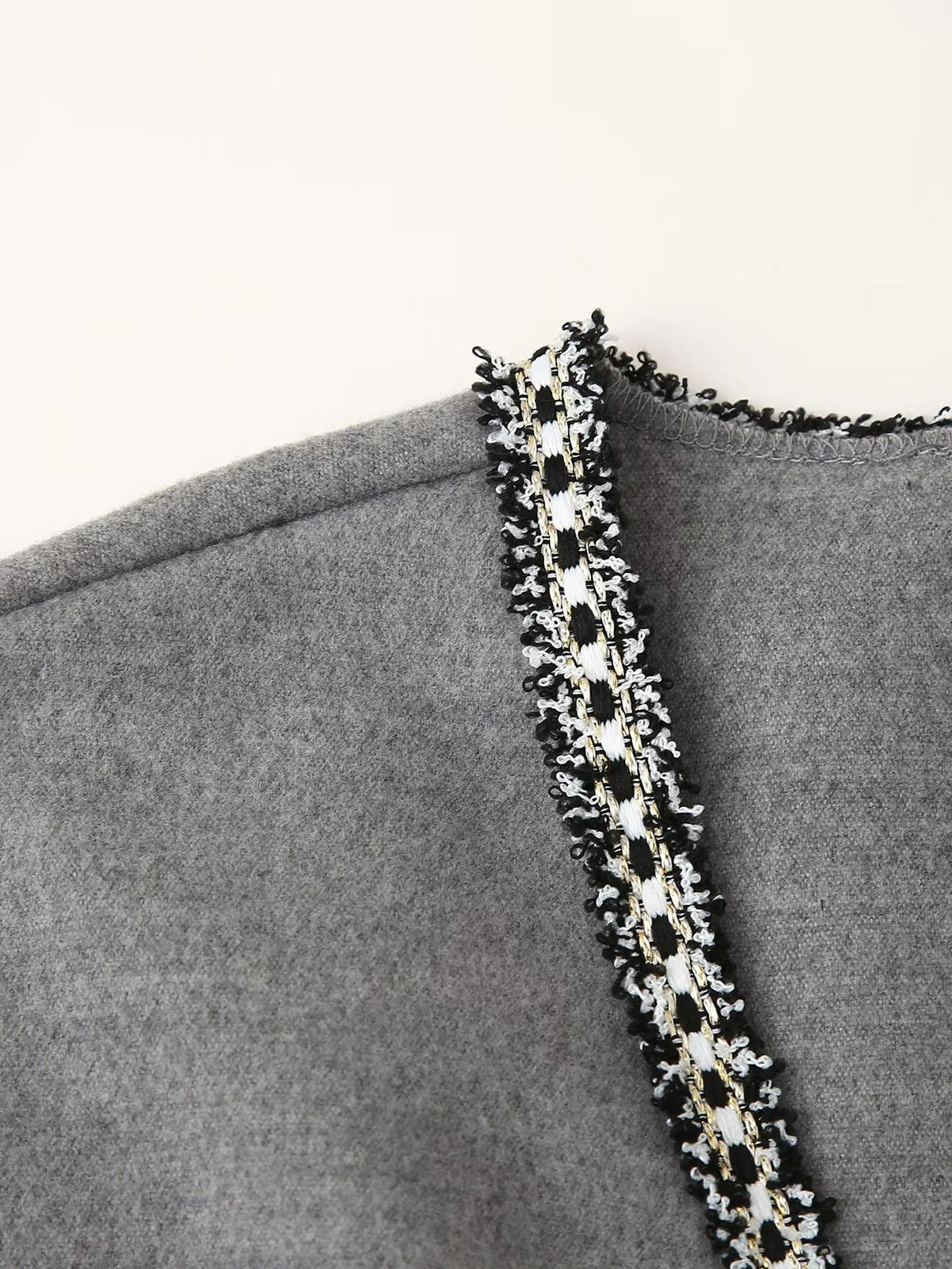 Braided Trim Open Front Belted Coat - Grey - 2