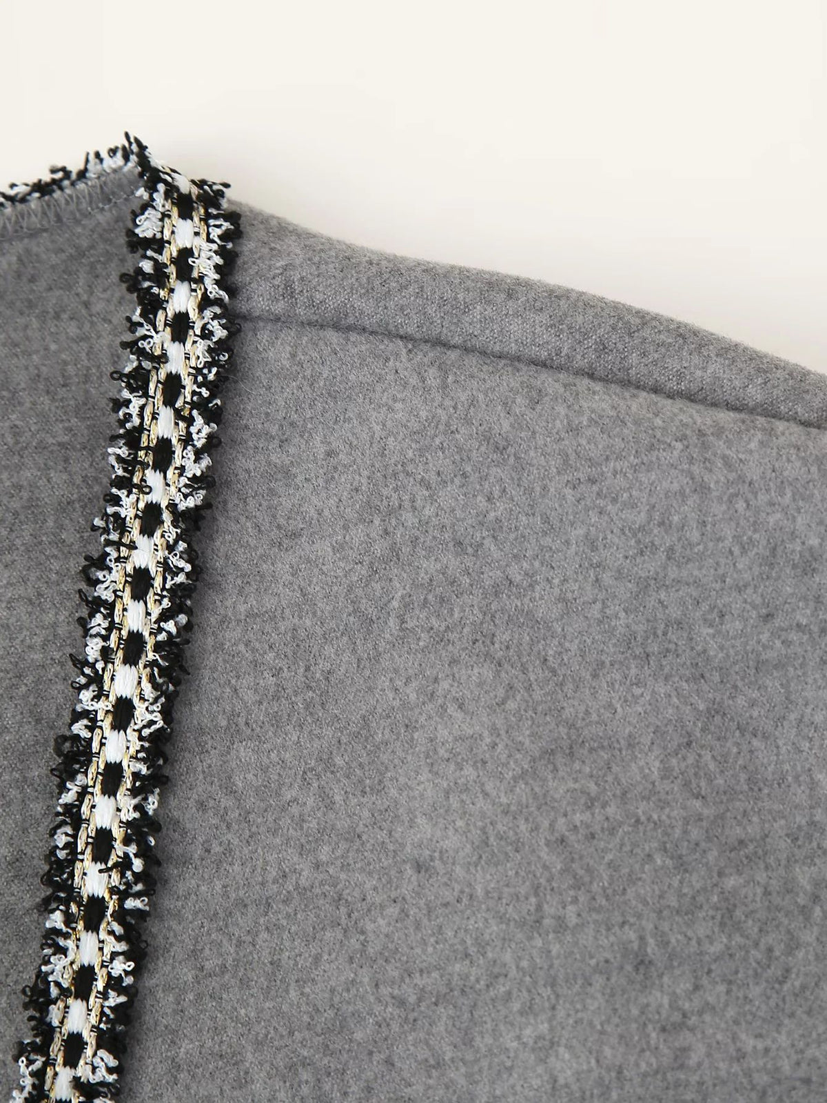 Braided Trim Open Front Belted Coat - Grey - 3
