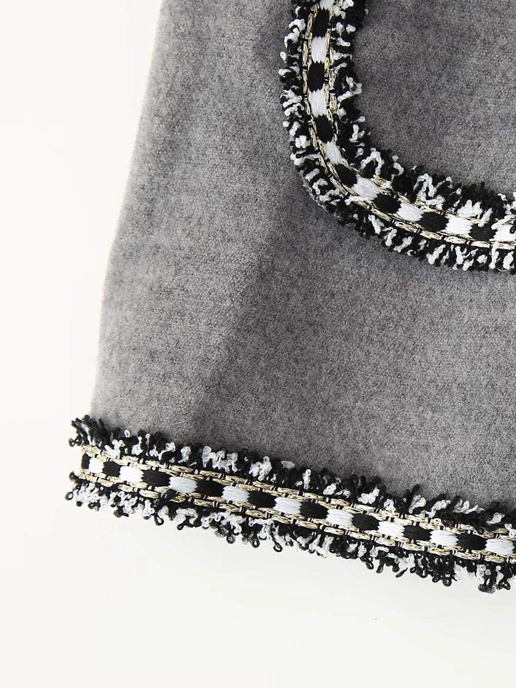 Braided Trim Open Front Belted Coat - Grey - 6
