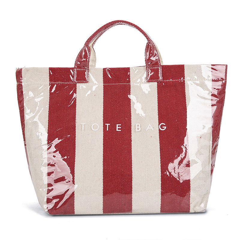 Glossy Coated Canvas Tote Bag With Top Handles - Red