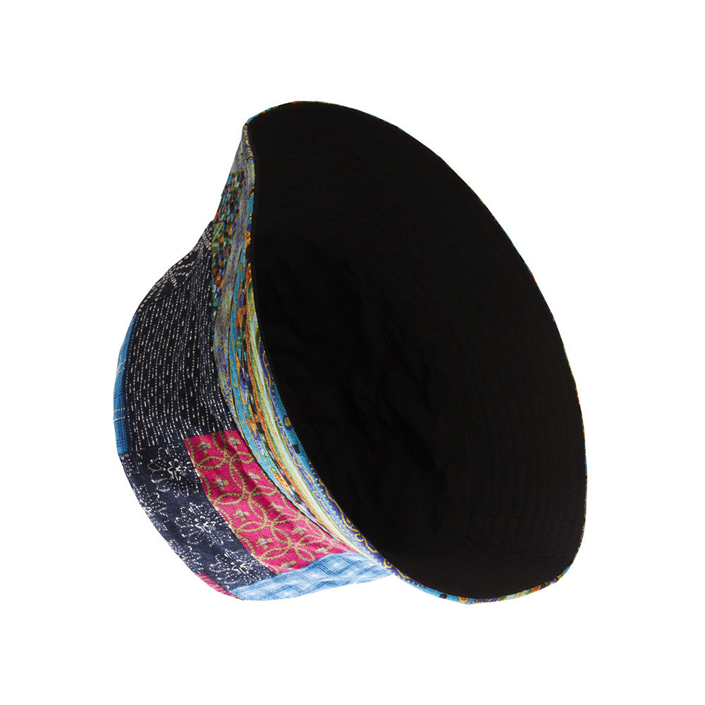 Quilted Patchwork Folk Print Bucket Hat - Blue - 2