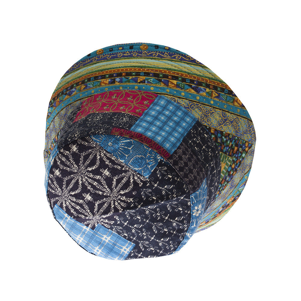 Quilted Patchwork Folk Print Bucket Hat - Blue - 4