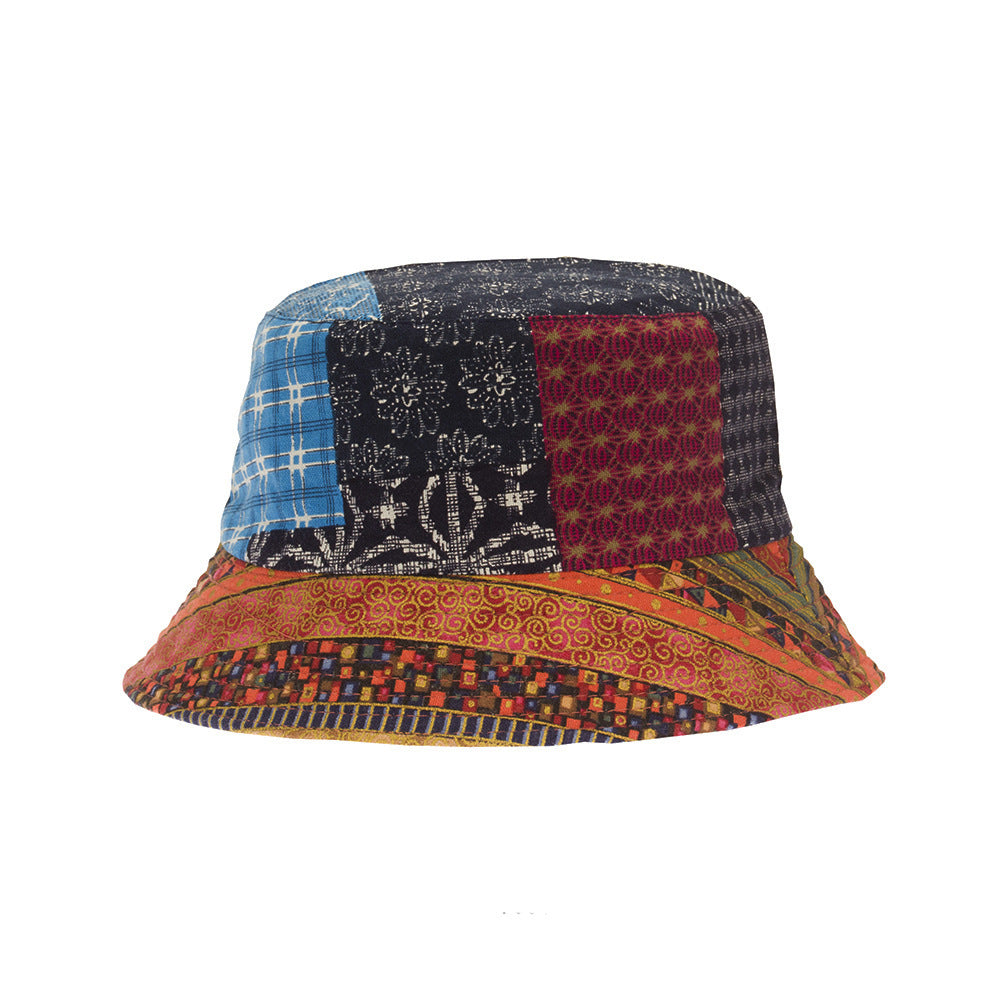 Quilted Patchwork Folk Print Bucket Hat - Orange